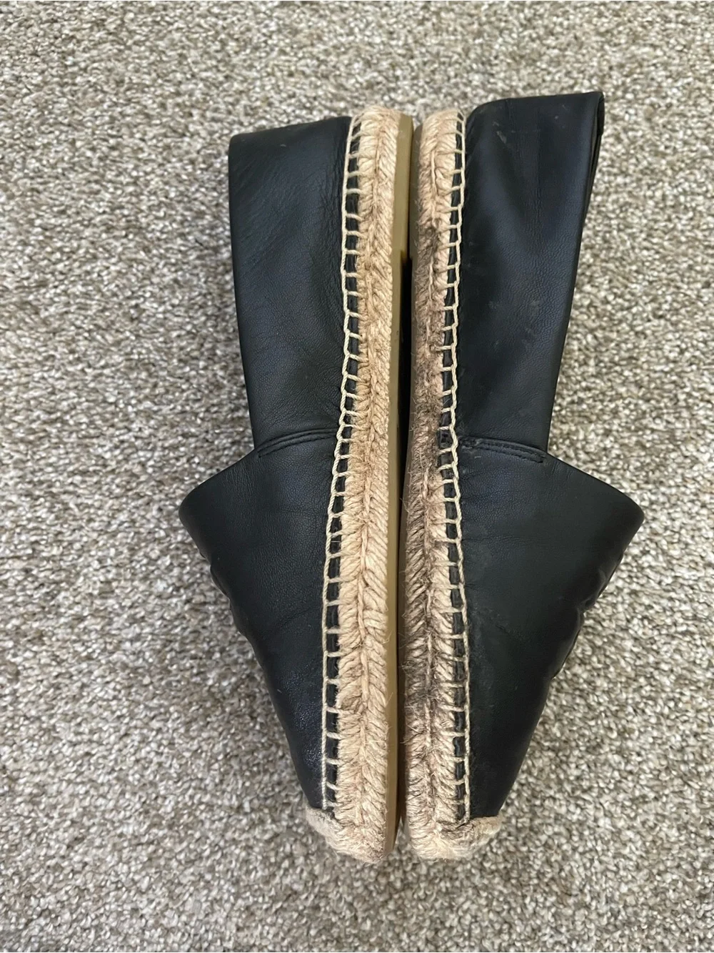 Tory Burch Black Leather Espadrille Slip-On Flats